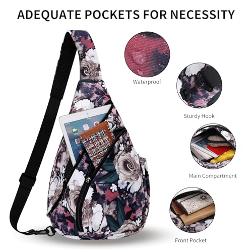 HUA ANGEL Crossbody Sling Bag for Men & Women Lightweight Waterproof Chest Shoulder Bag for Travel Hiking & Everyday Use - color: W-dried Rose