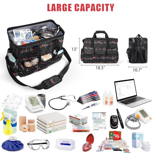 Gatycallaty Nurse Rolling Medical Duffle Bag Work Nursing Clinical Home Health Cna Nr Gift Carry On Bag Wheel Doctor Emt Ems Healthcare (black and white) - color: black and white