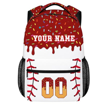 Personalized Baseball Drip Backpack for Kids Boys Girls, Blue Ice Cream Print Travel Bag, Multi Pocket Everyday Backpack (#5) - color: #5