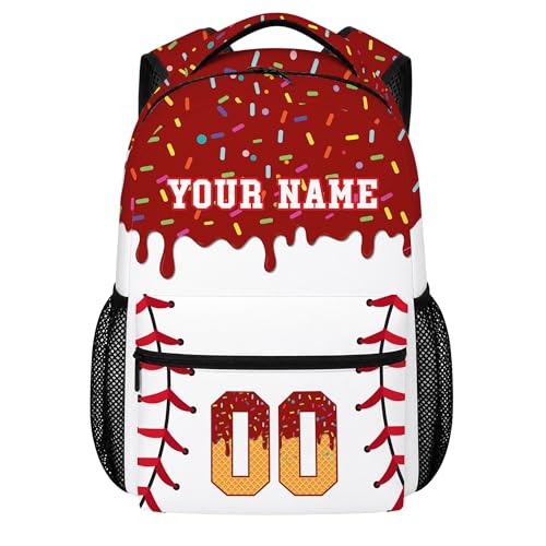 Personalized Baseball Drip Backpack for Kids Boys Girls, Blue Ice Cream Print Travel Bag, Multi Pocket Everyday Backpack (#5) - color: #5