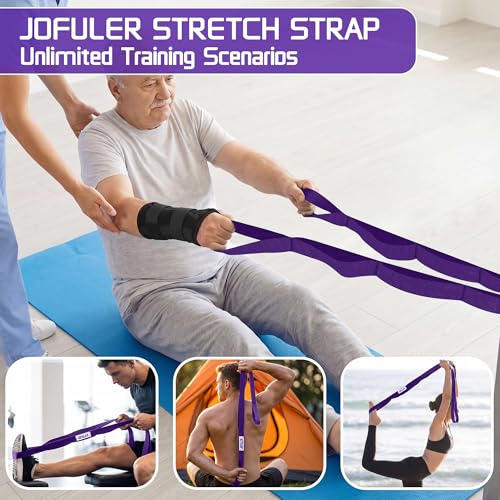 Stretching Strap for Physical Therapy and Home Rehab, 10 Loops Non-Elastic Yoga Strap for Hamstring, Calf and Back Stretching, Mobility, Exercise, Pilates, Flexibility - color: Purple
