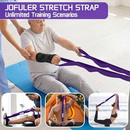 Stretching Strap for Physical Therapy and Home Rehab, 10 Loops Non-Elastic Yoga Strap for Hamstring, Calf and Back Stretching, Mobility, Exercise, Pilates, Flexibility - color: Purple