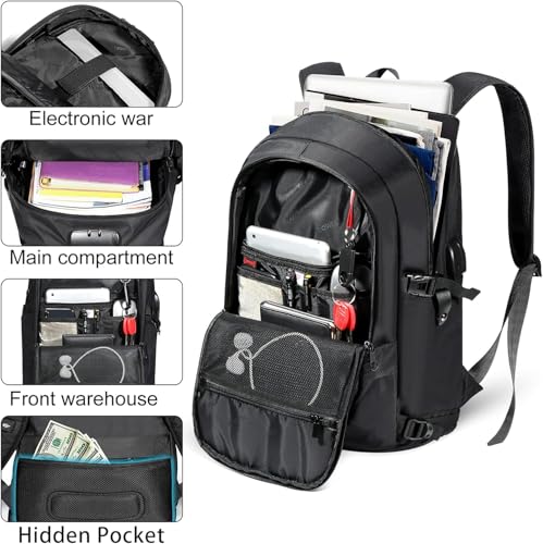 Tzowla 40 Liter Anti Theft Backpack with Giant Tumbler Holder Pocket and Lock,17.3 Inch Laptop Backpack - color: A-black, size: 40 l 17.3 inch