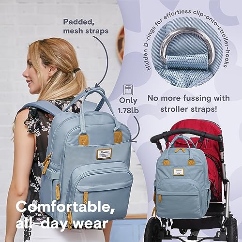 RUVALINO Diaper Bag Backpack-Multifunction Baby Travel Bag with Changing pad, Insulated Bottle Holders & Pacifier Case, Large Capacity, Waterproof, Sky Blue - color: Sky Blue