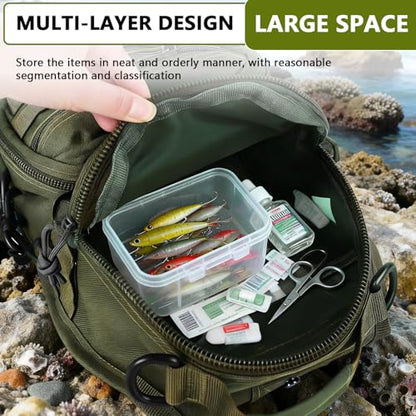 Fishing Backpack Small Fishing Tackle Storage Bag with 3 Methods of Carrying Large Capacity Sling Backpack for Outdoor Hiking Travel Hunting (Army Green) - color: Army Green
