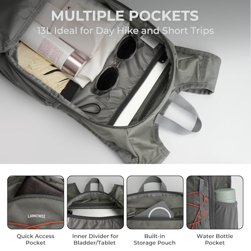 13L Small Hiking Backpack for Women Men, Lightweight Foldable Day pack, Packable Daypack for Travel, Camping (Light Grey) - color: Light Grey