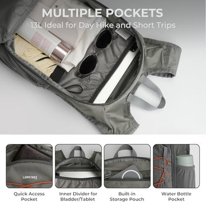13L Small Hiking Backpack for Women Men, Lightweight Foldable Day pack, Packable Daypack for Travel, Camping (Light Grey) - color: Light Grey