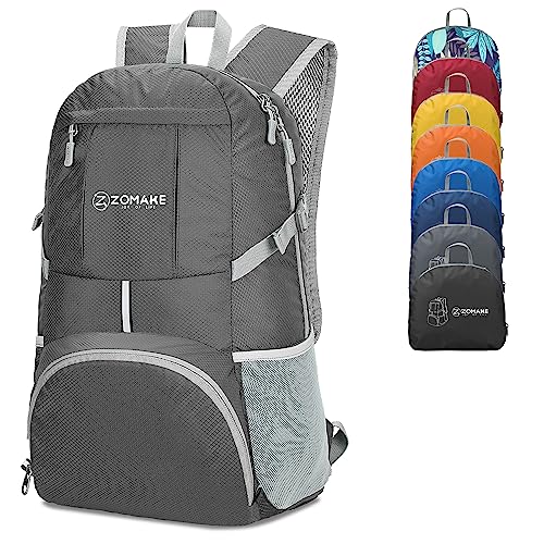 ZOMAKE Lightweight Packable Backpack 35L, Light Foldable Backpacks Water Resistant Collapsible Hiking Bag, Compact Folding Day Pack for Travel Camping(Dimgray) - color: Dimgray