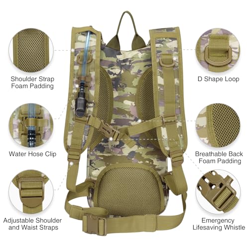NOOLA Hydration Backpack with 3L TPU Water Bladder, Tactical Molle Water Backpack for Men Women, Hydration Pack for Hiking, Biking, Running and Climbing - color: Auriclash