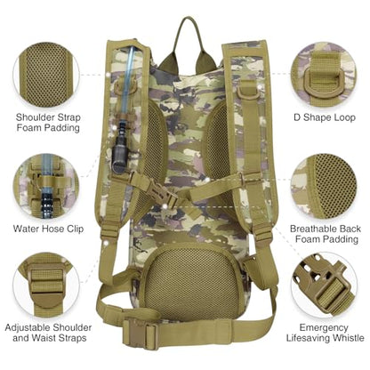 NOOLA Hydration Backpack with 3L TPU Water Bladder, Tactical Molle Water Backpack for Men Women, Hydration Pack for Hiking, Biking, Running and Climbing - color: Auriclash