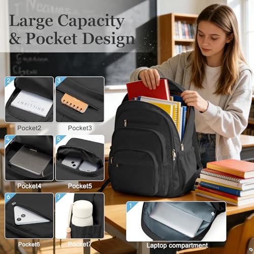 Black College Backpack For Women Men,Lightweight High School Bag,School Backpack With Lots Of Pockets,Cute Bookbag For Teens Boys Girls,Casual Daypack Backpack For School - color: A1-black