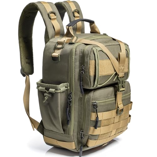 NICGID Tactical Military Backpack Large Daypack Molle Army Assault Pack Bug Out Bag Water Resistant Travel Fishing Hiking Trekking Rucksack - color: Army Green-059, size: 14.1 inch