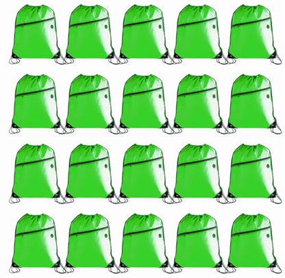 CODOBON Gym Drawstring Backpack with Zipper Pocket - Durable Cinch Sack for Swimming, Sports & Travel - Bulk Drawstring Bags for Men & Women (20, Green) - color: Green