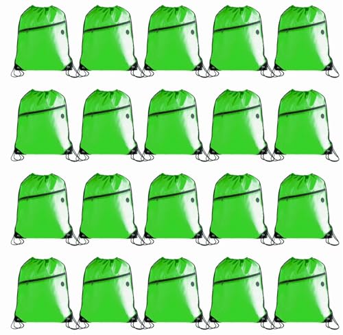 CODOBON Gym Drawstring Backpack with Zipper Pocket - Durable Cinch Sack for Swimming, Sports & Travel - Bulk Drawstring Bags for Men & Women (20, Green) - color: Green