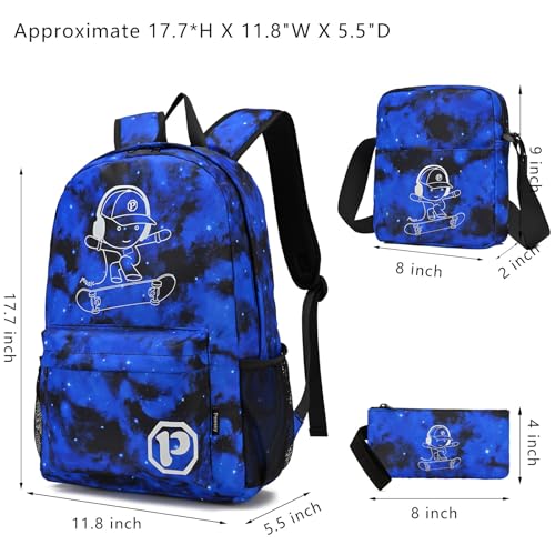 School Backpack for Boys, Elementary Kids Backpack Middle School Bags College Bookbag Travel Daypack for Teen Boys and Girls, Skateboard Anime Luminous Lightweight Laptop Bag - style: Skateboard-blue2