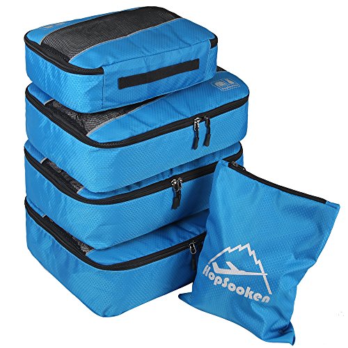 5 Set Packing Cubes for Travel Large Suitcase Luggage Organizer Bags Travel Accessories Vacation 4 Cubes 1 Laundry Pouch Bag - color: Blue