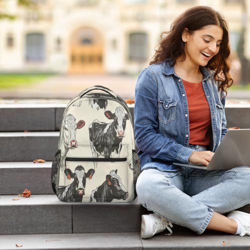 Cow Pattern Backpack with Chest Strap, Casual Backpack for Women Men, 16 Inch Daypack for Travel Work, Cow Print - color: Blue