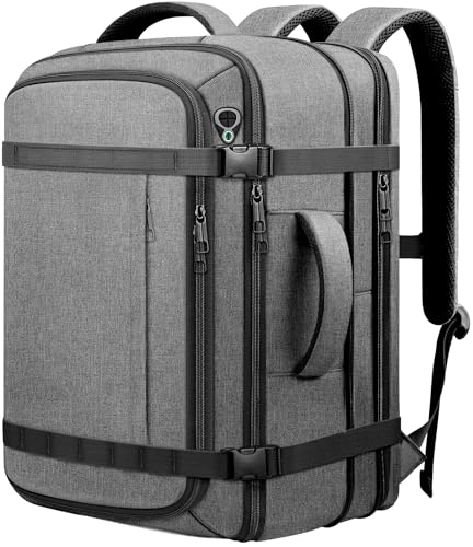 Comfort Travel Backpack,Expandable Carry on Backpack 1-5 Days with LifetimeWarranty,Fits 17.3" Laptop Notebook,Water Resistant Weekender Backpack Flight Approved for Men Hiking,College Travel,Grey - color: Grey, size: 17.3inch (19"x12.5"x8.5")