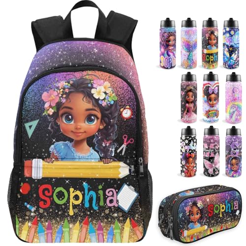 M YESCUSTOM Personalized Backpacks For Girls With Name, Back to School Custom Backpack For Kids, Customized Backpacks With Princess Pattern, Bookbag Set Gifts - color: D06