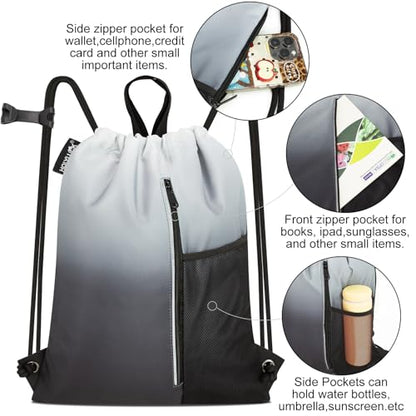 HOLYLUCK Drawstring Backpack Gym Bag For Men Women, String Beach Swim Sports Backpack - color: Gradient Black, style: Standard Drawstring