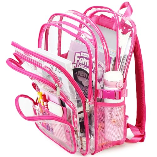 abshoo Large Heavy Duty Girls Clear Backpack for School Bookbag Transparent Multi Pocket Backpacks for Women (Hot Pink) - color: Hot Pink