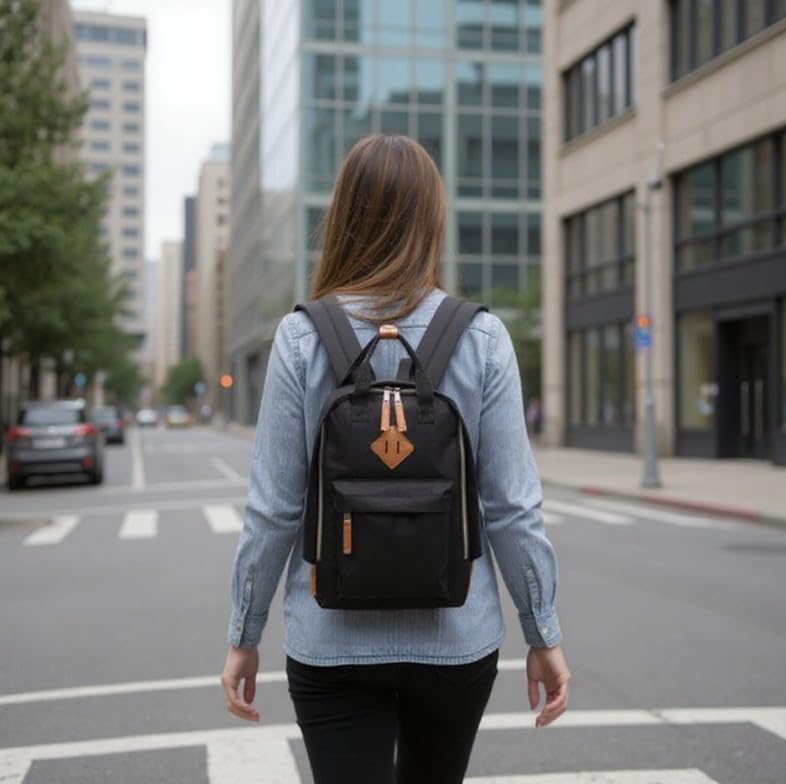 MADISON & DAKOTA Canvas Mini Backpack for Everyday & Day Pack Rucksack in Solid Color Blocks (Black) - color: Black