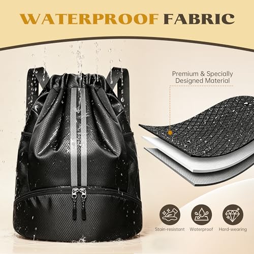 Drawstring Backpack Bag Sports Gym Backpack with Shoes Compartment for Soccer, Basketball, Swim, String Backpack Beach for Men and Women