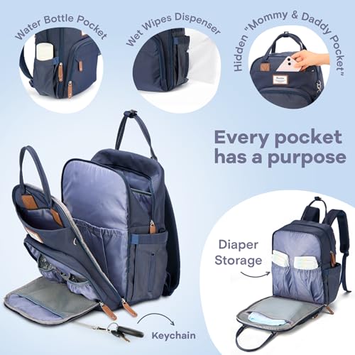 RUVALINO Diaper Bag Backpack, Multifunction Travel Back Pack Maternity Baby Changing Bags, Diaper Changing Totes, Waterproof and Stylish, Navy Blue - color: Navy Blue