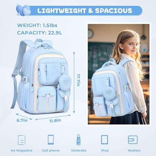 MOONBABY Girls Backpack, Kids Backpack for Girls, School bag for Primary Elementary Teenage, Middle School Students Bookbag - color: Blue