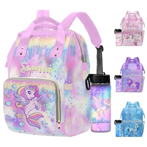 Newcos Custom Name Diaper Bag for Newborn Baby, Personalized Mommy Bags Diaper Backpack with Water Bottle, Customized Nursing Bags Monogram Tote for Mom Wife Women Baby Mothers Day Pink - color: Patten 17
