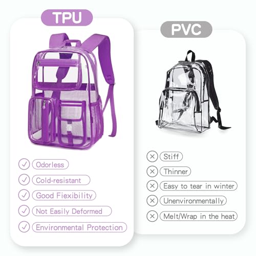 Cusangel Heavy Duty Clear Backpack,16.5 x12 x5inch TPU Large Capacity See Through Backpack for Sport Events,Travel (Dark Purple) - color: Dark Purple