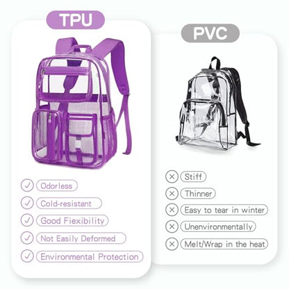 Cusangel Heavy Duty Clear Backpack,16.5 x12 x5inch TPU Large Capacity See Through Backpack for Sport Events,Travel (Dark Purple) - color: Dark Purple