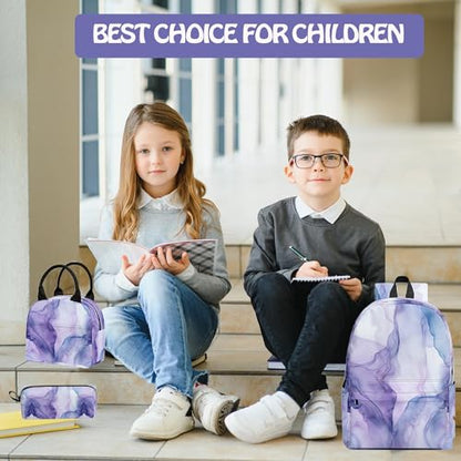 Marble 3PCS Backpack for Boys Girls, Kids Back to School Backpack Set with Lunch Box Pencil Case, 17 Inch Lightweight Bookpack 3 in 1 Set for Teens Elementary Middle High School Students - color: Marble-2