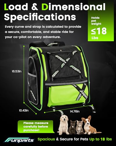 Funparts Motorcycle Dog Carrier Backpack Pet Riding Travel Carrier for Small Dogs Cats Under 18 lbs Escape-Proof High Ventilation for Street Glide Touring Trike Can-Am Models with Passenger Seat