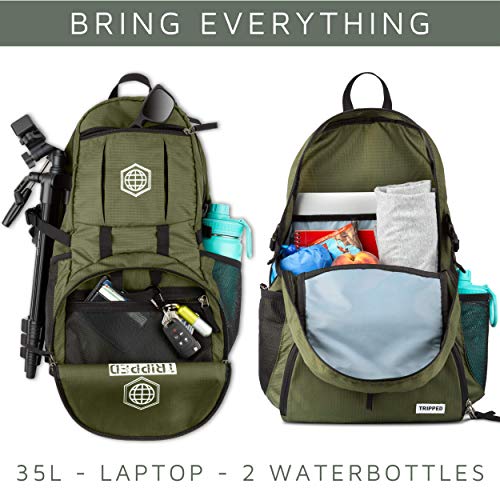TRIPPED Travel Gear Traveling Backpack- Foldable collapsible lightweight backpack for travel (Green) 35 liters - color: Moss Green