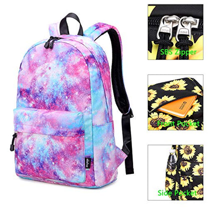 abshoo Lightweight Water Resistant Backpacks for Teen Girls School Backpack with Lunch Bag - color: Galaxy Pink Set