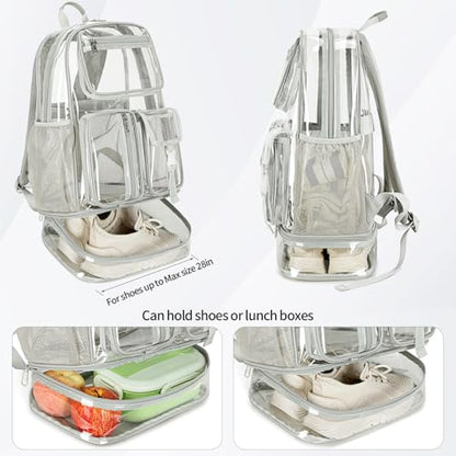 Cusangel Heavy Duty Clear Backpack,16.5 x12 x5inch TPU Large Capacity See Through Backpack for Sport Events,Travel (Upgrad Grey-XL) - color: Upgrad Grey-xl