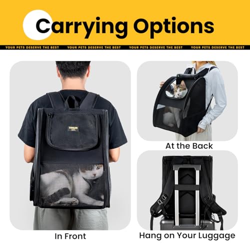 Conlun Cat Backpack Carrier for Small Dogs and Cats Fit Up to 15 Lbs,Small Dog Backpack, Foldable with 3-Side Mesh Windows, Pet Carrier for Travel & Hiking Friendly，Black - color: Black