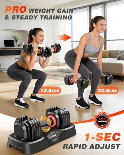 Rendpas Adjustable Dumbbells Set of 2, 5-in-1/10-in-1/16-in-1 Quick-Lock Hand Weights 25/55/80 lbs Pair, Anti-Slip Handle Free Weights Set for Home Gym Strength Training for Men Women - color: Pro-25LBS Pair-10 Weights