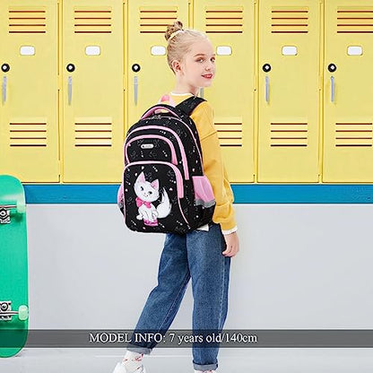 Cusangel Backpack for Girls Boys School Bookbags Kindergarten Elementary Lightweight Waterproof Multifunctional Large Capacity for Backpack (16 inch cat Fun Prints) - color: Black Cat 16in