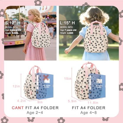 Bluboon Toddler Backpack for Girls Boys 2-4 Cute 12" Preschool Kindergarten Backpacks Kids Daycare Bags School Travel (Black Flower-Beige, Age 2-4 (12" H not Fit A4 Folder)) - color: Black Flower-beige, size: Age 2-4 (12" H not Fit A4 Folder)