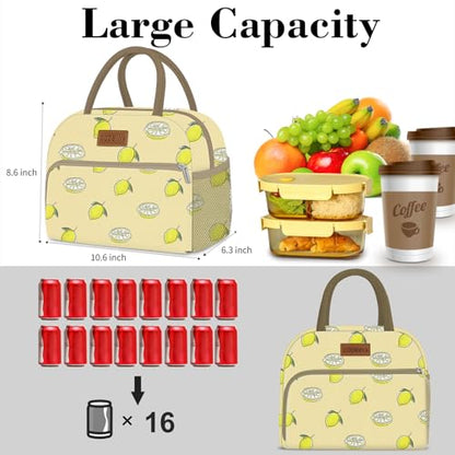 Coobiiya Lunch Bag for Women Men, Cute Lunch Tote Bags Insulated Reusable LunchBox Large Capacity Cooler Bag for Work Travel Picnic Green white - color: Lemon