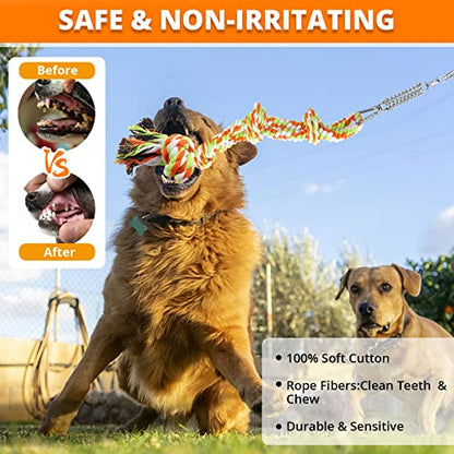 TT TRSMIMA Spring Pole Rope Toys: Rope Pull & Tug of War with a Big Spring Pole Kit & 2 Strong 16ft Toys - Muscle Builder Interactive Toy for Pitbull Medium to Large Dog - color: Orange