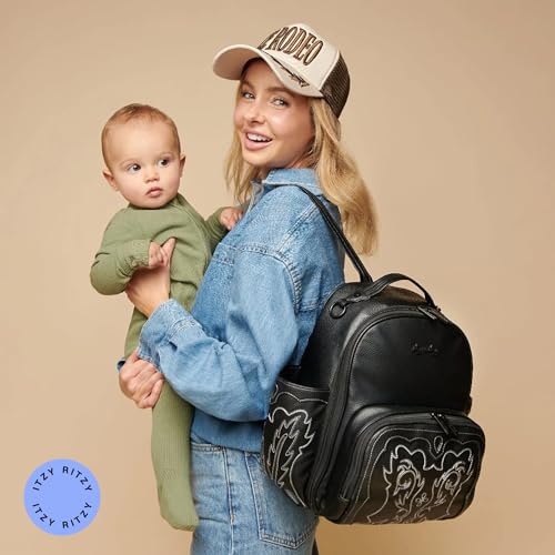 Itzy Ritzy Mini Diaper Bag Backpack – Chic, Compact Mini Plus Backpack with Changing Pad, 10 Pockets (6 Internal, 4 External), Grab-Top Handle & Rubber Feet (Outlaw) - color: Outlaw