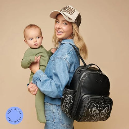 Itzy Ritzy Mini Diaper Bag Backpack – Chic, Compact Mini Plus Backpack with Changing Pad, 10 Pockets (6 Internal, 4 External), Grab-Top Handle & Rubber Feet (Outlaw) - color: Outlaw