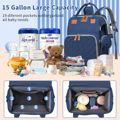 Baby Diaper Bags with Changing Station, Multifunctional Diaper Bag Backpack for Moms Dads with USB Charging Port, Waterproof Travel Diaper, Baby Shower Gifts for Baby Boy & Girls（Blue） - color: Blue