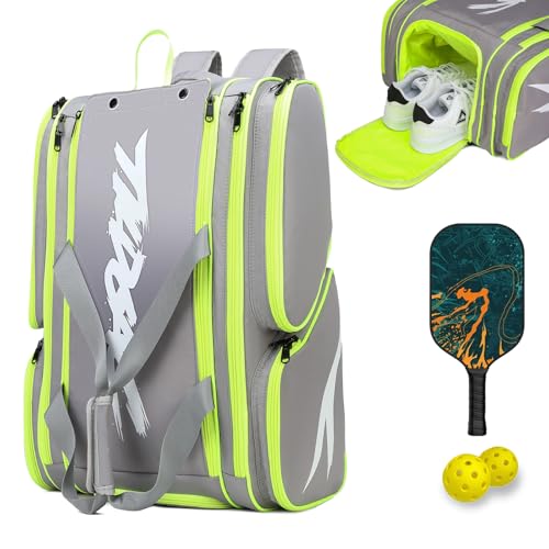 TILDOSAC Pickleball Bag - Large Paddle Bag for 4 Paddles & Accessories - Fence Hook, Extra Pockets, Shoe Compartment - color: Grey