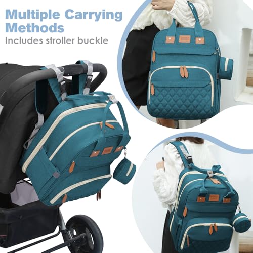 JSTPRO Diaper Bag Backpack, Large Diaper Bag with Changing Station, Baby Bag, New Mom Gifts, Lightweight Waterproof Unisex Diaper Bag with Insulated Pockets and USB Charging Port, Cyan - color: Blue