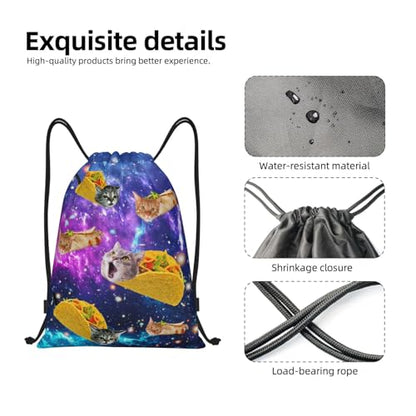 Gianlaima Blue Purple Galaxy Cat Taco Drawstring Backpack Sport Gym Sack Yoga Dance Travel Bag For Men Women - color: Black12