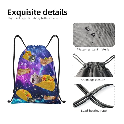 Gianlaima Blue Purple Galaxy Cat Taco Drawstring Backpack Sport Gym Sack Yoga Dance Travel Bag For Men Women - color: Black12